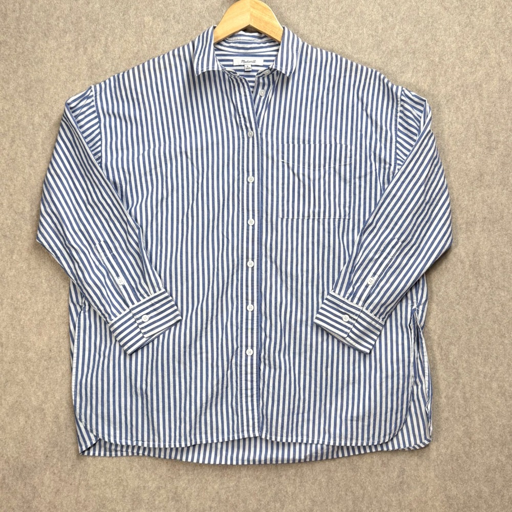 Madewell Womens Blue White Striped Oversized Button Down Cotton Small Preppy